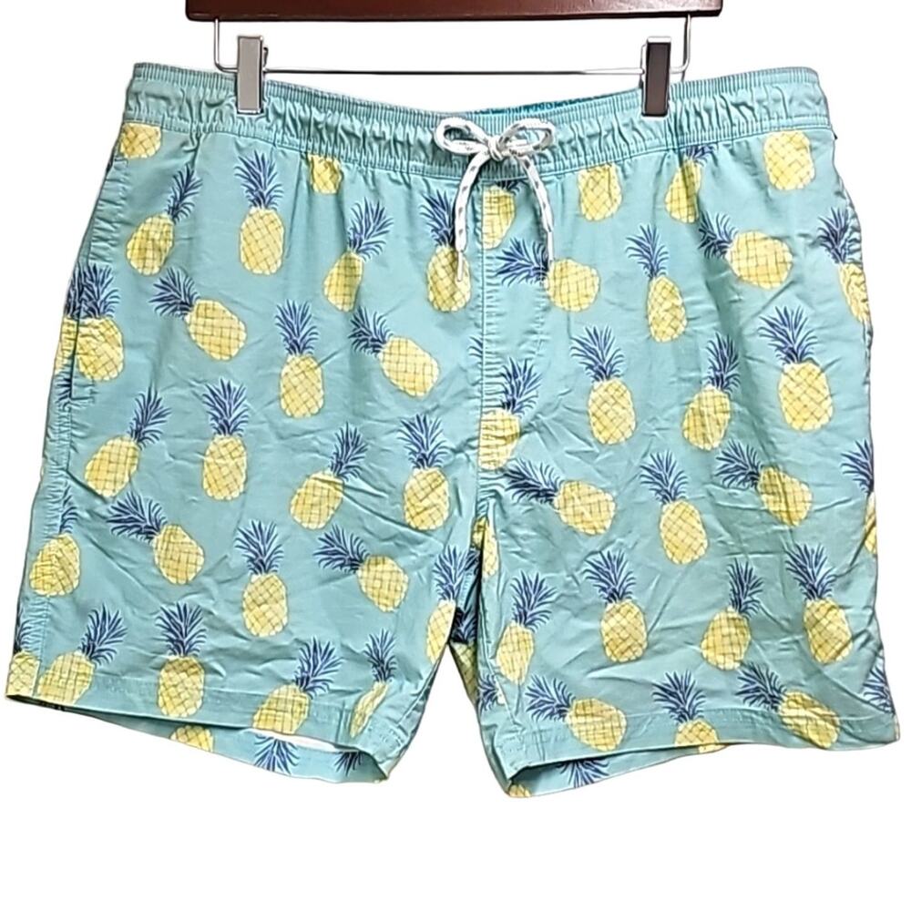 Goodfellow & Co. Men's Swim Trunks Teal with Blue and Yellow Pineapples Size XL